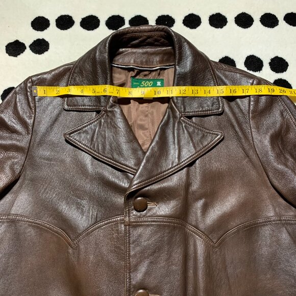Vintage 70s Chocolate Brown Leather Retro Jacket Trench Coat Overcoat - Picture 10 of 16